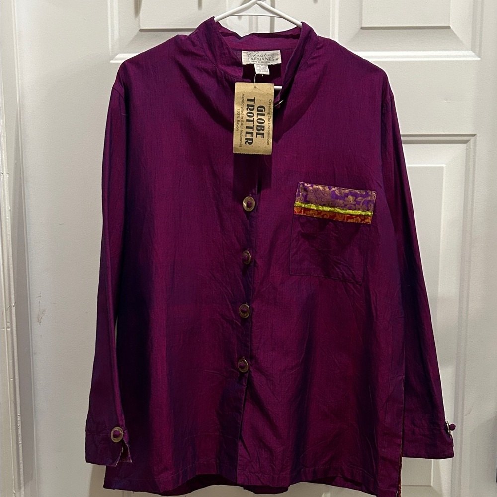NWT  Purple with Coins Buttons Bali Indonesia Hand Made100% Rayon